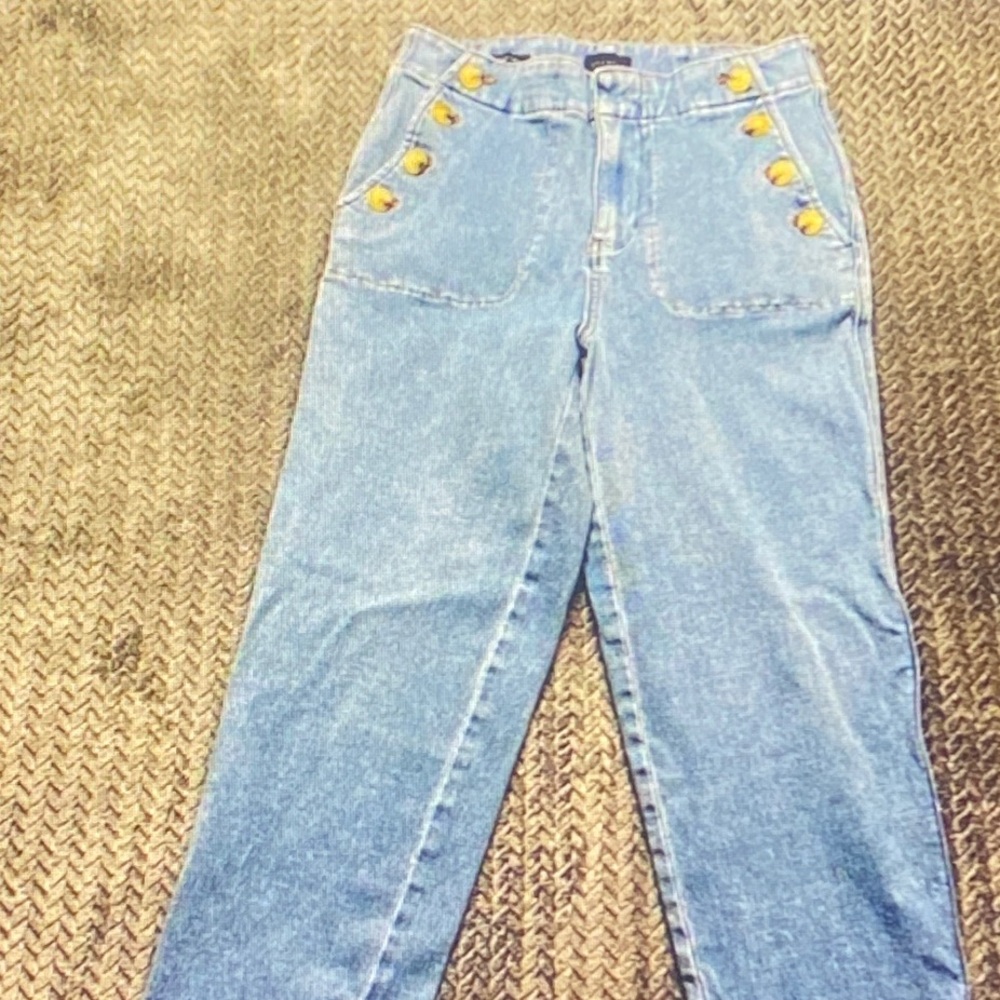 Talbots Light Blue Flare Jeans with Gold Buttons